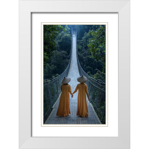 The Bridge White Modern Wood Framed Art Print with Double Matting by Mikael, Fira