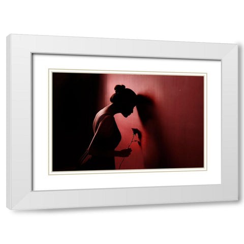 Red Rose 3 White Modern Wood Framed Art Print with Double Matting by Kisworo, Sebastian