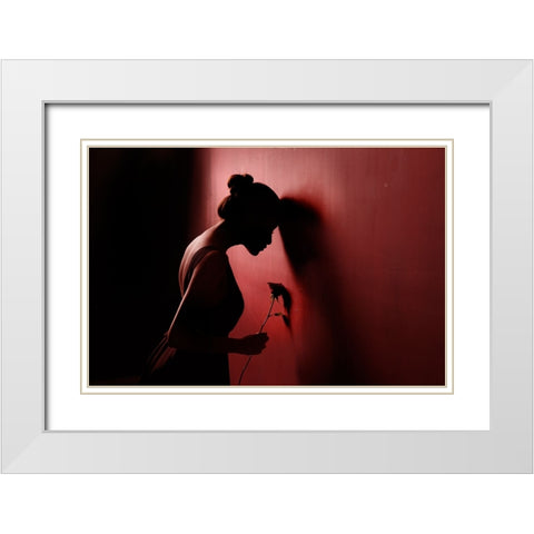 Red Rose 3 White Modern Wood Framed Art Print with Double Matting by Kisworo, Sebastian
