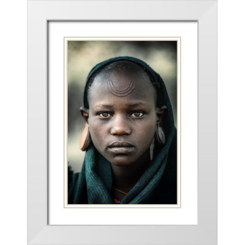Girl Of The Suri White Modern Wood Framed Art Print with Double Matting by Cole, Trevor