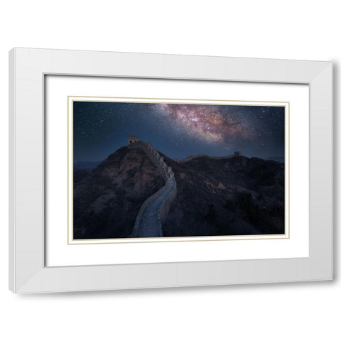 The Night Of The Great Wall White Modern Wood Framed Art Print with Double Matting by Simoon