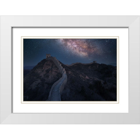 The Night Of The Great Wall White Modern Wood Framed Art Print with Double Matting by Simoon