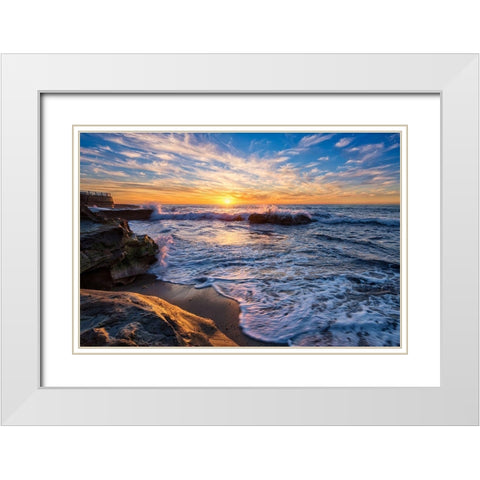 San Diego Sunset White Modern Wood Framed Art Print with Double Matting by Reames, Richard