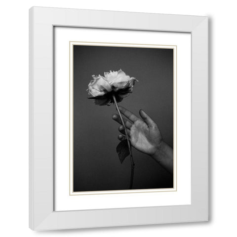 Peony White Modern Wood Framed Art Print with Double Matting by Frolova, Antonida