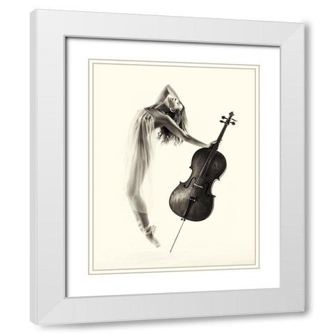 The Cello Dance White Modern Wood Framed Art Print with Double Matting by Yang, James