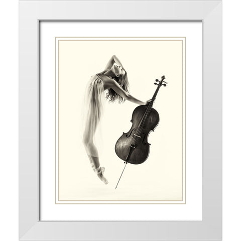 The Cello Dance White Modern Wood Framed Art Print with Double Matting by Yang, James