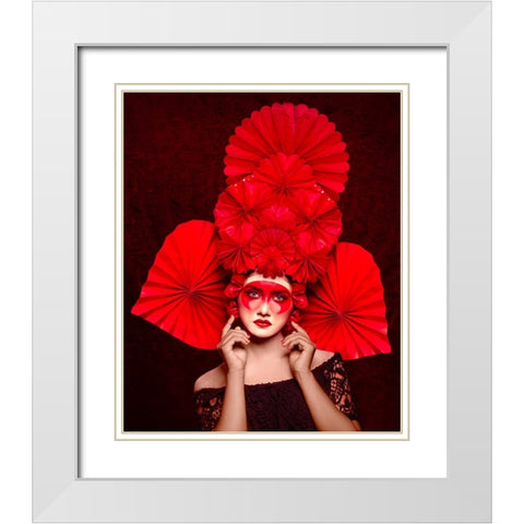 Chinese Red Art White Modern Wood Framed Art Print with Double Matting by Mukherjee, Debarghya