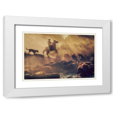 The Buffalo Shepherd White Modern Wood Framed Art Print with Double Matting by Aktar, Meric