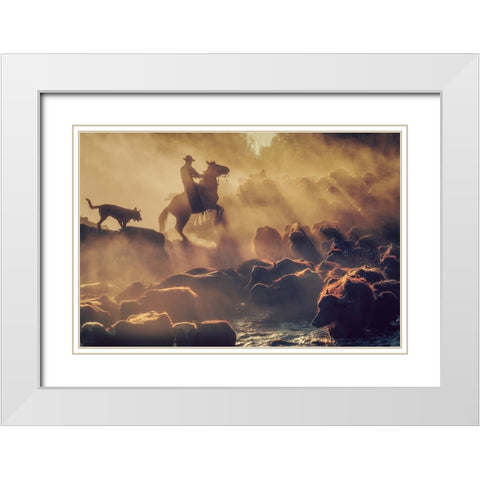 The Buffalo Shepherd White Modern Wood Framed Art Print with Double Matting by Aktar, Meric