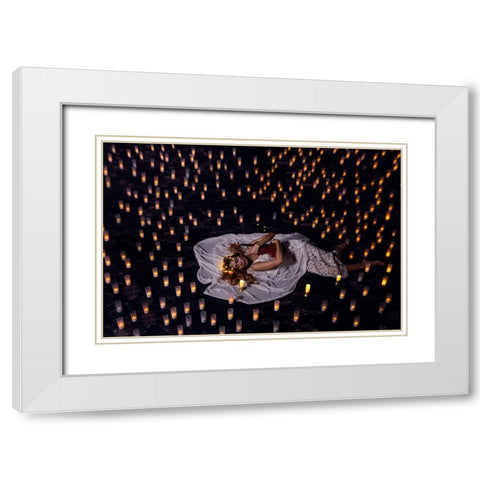 Feeling Peaceful With Music White Modern Wood Framed Art Print with Double Matting by Suhardjo, Lisdiyanto