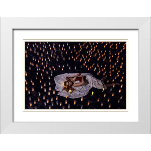 Feeling Peaceful With Music White Modern Wood Framed Art Print with Double Matting by Suhardjo, Lisdiyanto