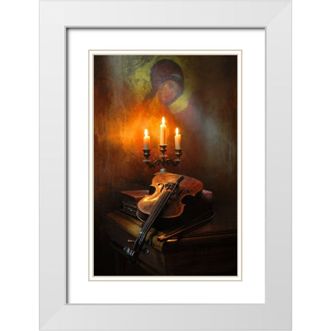 Still Life With Violin And Angel White Modern Wood Framed Art Print with Double Matting by Morozov, Andrey