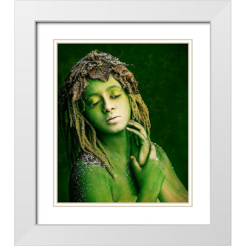 Green Witch White Modern Wood Framed Art Print with Double Matting by Mukherjee, Debarghya