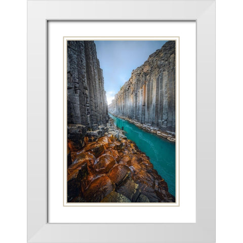 Stuadlagil White Modern Wood Framed Art Print with Double Matting by Heinz, Timo