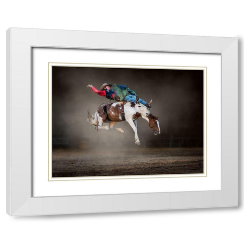 Buckjumping White Modern Wood Framed Art Print with Double Matting by Ma, Frank