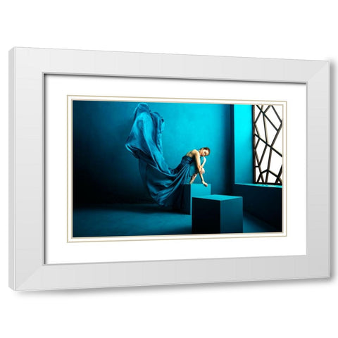 Feel Blue White Modern Wood Framed Art Print with Double Matting by Pratikto, Lita