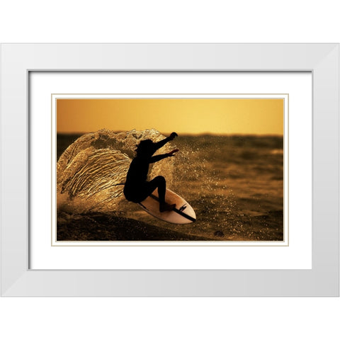 Surfer At Sunset White Modern Wood Framed Art Print with Double Matting by Yuval