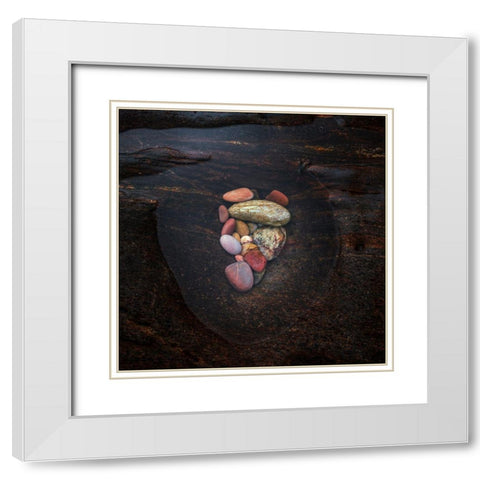 Pebbles White Modern Wood Framed Art Print with Double Matting by Marcos