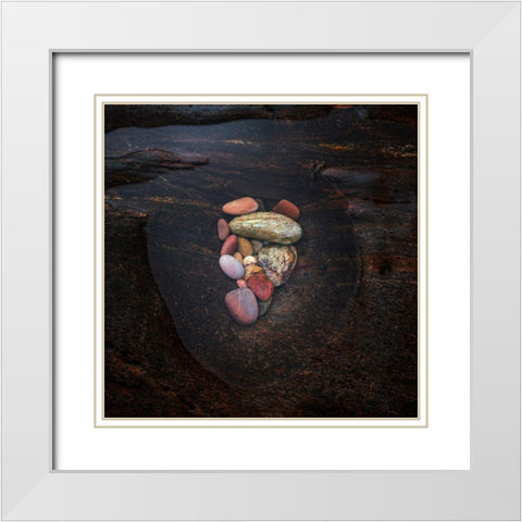 Pebbles White Modern Wood Framed Art Print with Double Matting by Marcos