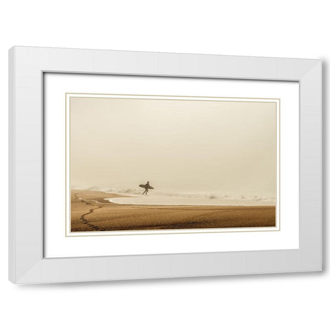 Surfer White Modern Wood Framed Art Print with Double Matting by Reichelt, Dieter