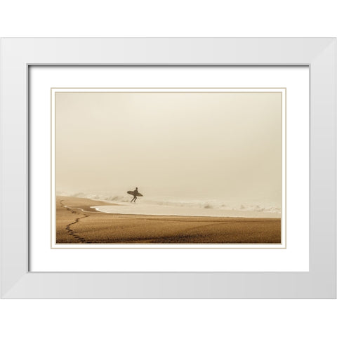 Surfer White Modern Wood Framed Art Print with Double Matting by Reichelt, Dieter