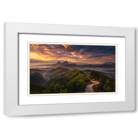 Open The Morning White Modern Wood Framed Art Print with Double Matting by Seo, Tiger