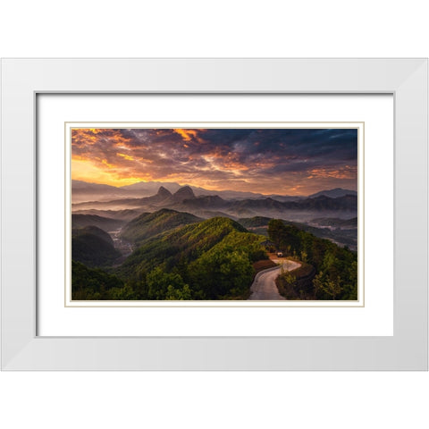 Open The Morning White Modern Wood Framed Art Print with Double Matting by Seo, Tiger