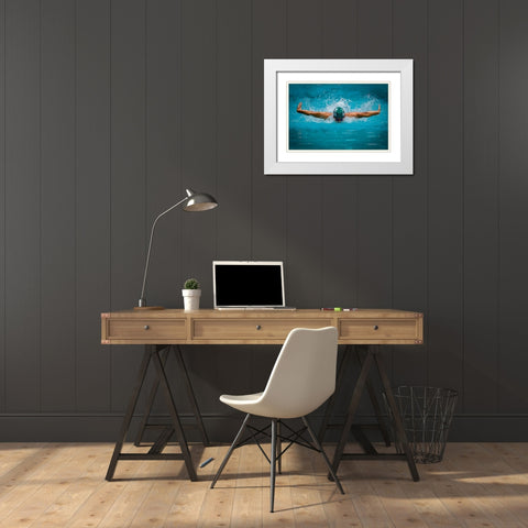 Flying Dolphin White Modern Wood Framed Art Print with Double Matting by Deng, Lei