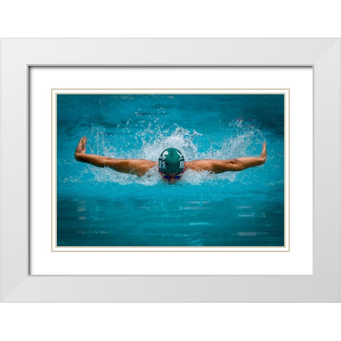 Flying Dolphin White Modern Wood Framed Art Print with Double Matting by Deng, Lei