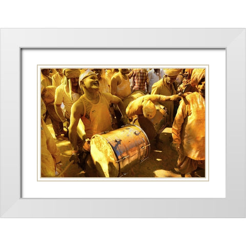 The Yellow Drummers White Modern Wood Framed Art Print with Double Matting by Suresh Dodwad, Chetan