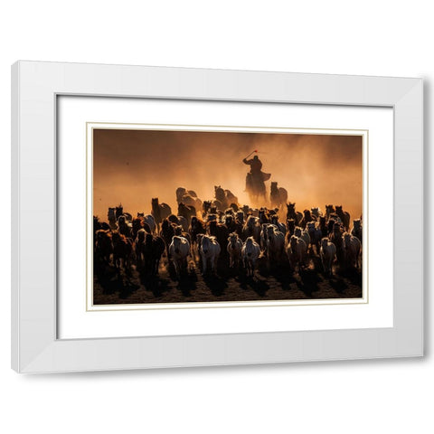 Ten Thousand Steeds Gallop White Modern Wood Framed Art Print with Double Matting by Liao, Yuhan