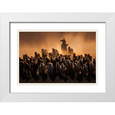Ten Thousand Steeds Gallop White Modern Wood Framed Art Print with Double Matting by Liao, Yuhan
