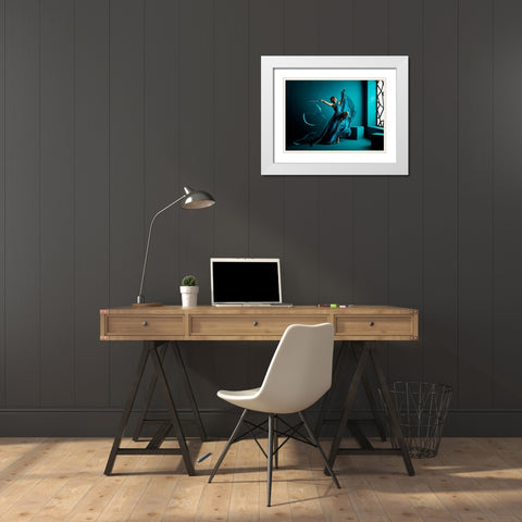 Blue Ribbon White Modern Wood Framed Art Print with Double Matting by Muliani Hartojo, Angela