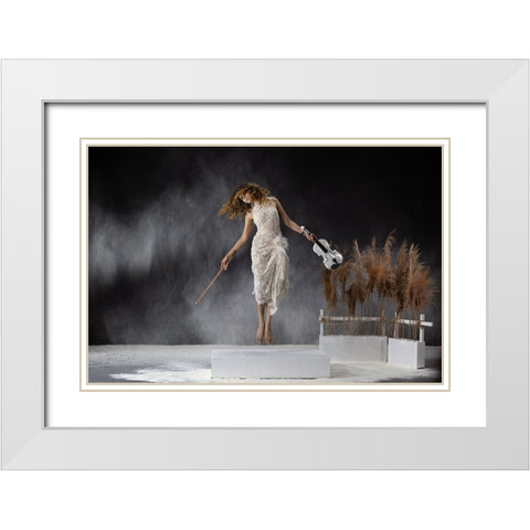 Music Makes Me Flying White Modern Wood Framed Art Print with Double Matting by Suhardjo, Lisdiyanto