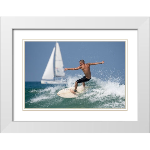 Surfer White Modern Wood Framed Art Print with Double Matting by Yuval