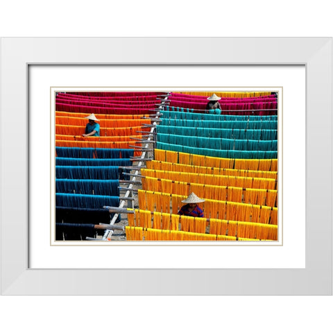 Thread drying White Modern Wood Framed Art Print with Double Matting by Nandi, Shaibal