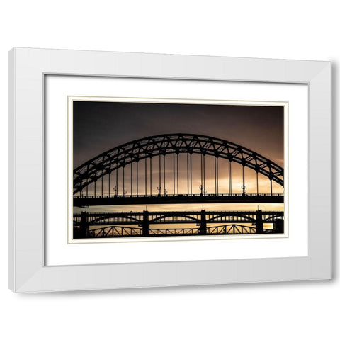 Evening-Tyne Bridges White Modern Wood Framed Art Print with Double Matting by Wride, Linda