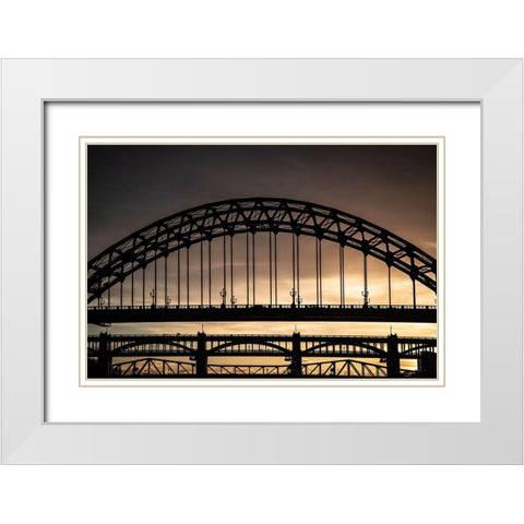 Evening-Tyne Bridges White Modern Wood Framed Art Print with Double Matting by Wride, Linda