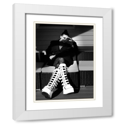 Lady and Boot White Modern Wood Framed Art Print with Double Matting by W, Deming