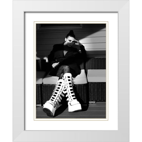 Lady and Boot White Modern Wood Framed Art Print with Double Matting by W, Deming