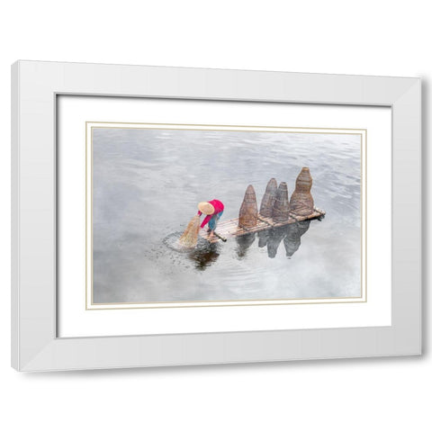 Catching The Fish White Modern Wood Framed Art Print with Double Matting by Herliyanto, Gatot