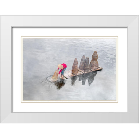 Catching The Fish White Modern Wood Framed Art Print with Double Matting by Herliyanto, Gatot