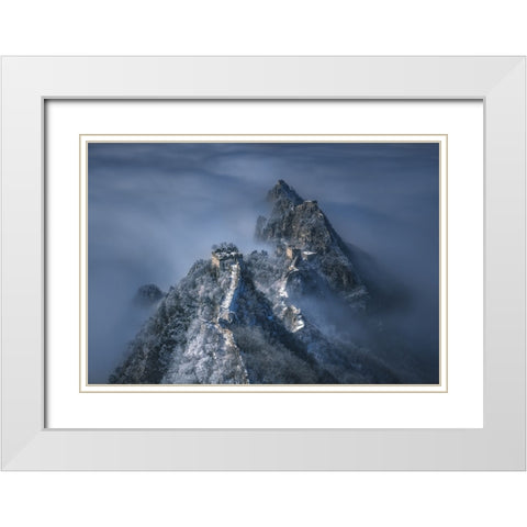 The Great Wall On The Cloud White Modern Wood Framed Art Print with Double Matting by Cui, Yuan