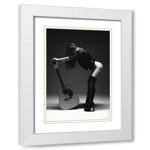 Guitar White Modern Wood Framed Art Print with Double Matting by Markachev, Leonid