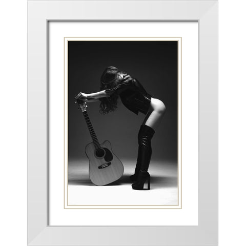 Guitar White Modern Wood Framed Art Print with Double Matting by Markachev, Leonid