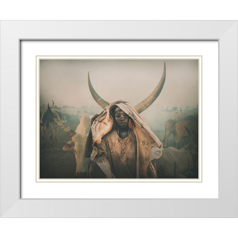 Mundari Boy Horns White Modern Wood Framed Art Print with Double Matting by Yosifov, Svetlin
