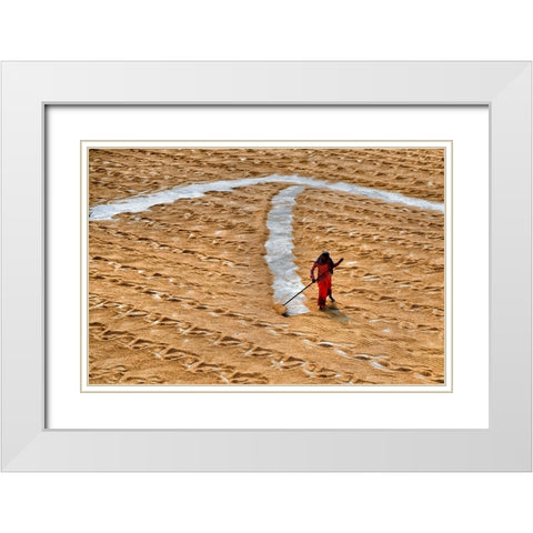 Paddy Drying9 White Modern Wood Framed Art Print with Double Matting by Nandi, Shaibal