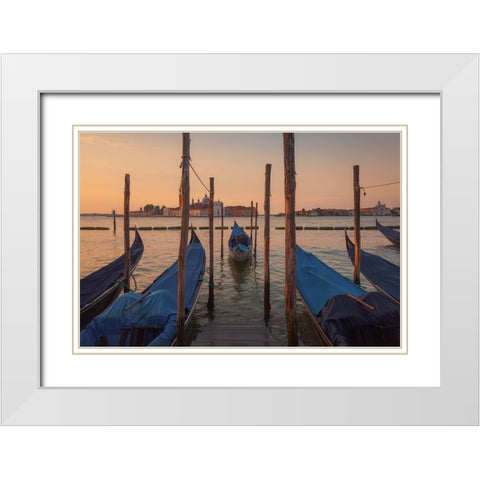 Venecian boats White Modern Wood Framed Art Print with Double Matting by Romero Salamanca, Juan