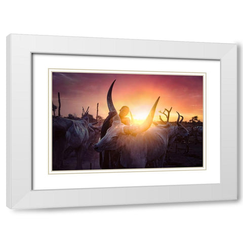 MundariS Cow Man White Modern Wood Framed Art Print with Double Matting by Yosifov, Svetlin