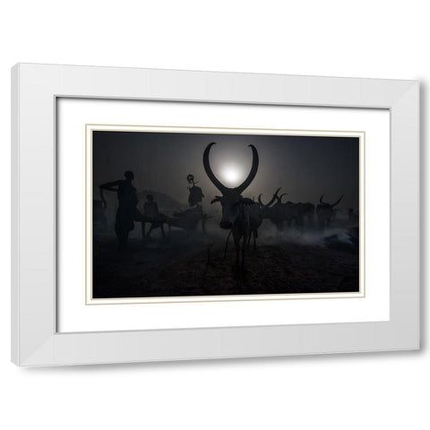 At a Mundari cattle camp - South Sudan White Modern Wood Framed Art Print with Double Matting by Inazio Kuesta, Joxe